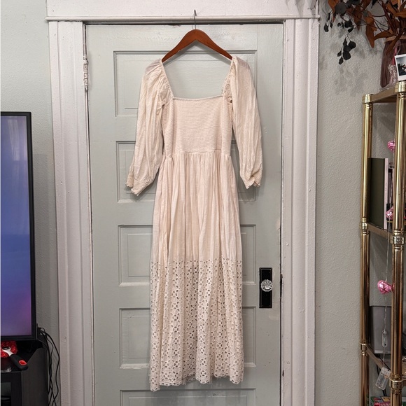 Free People Perfect Storm Smocked Midi Dress Cream - Picture 3 of 4